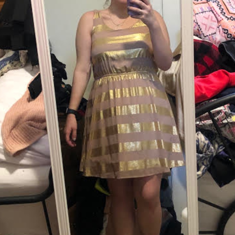 Francescas Tan and Gold Dress